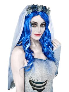 PRICES MAY VARY. OFFICIALLY LICENSED Corpse Bride adult costume accessory, look for trademark on packaging and label to help assure you've received authentic safety-tested item Adult sized costume wig One size fits most adults and older teens To achieve desired look, costume wigs require fluffing and styling prior to first wearing Rubie's is a family-focused company based in New York since 1951 Emily The Corpse Bride, Long Loose Curls, Royal Blue Hair, Corpse Bride Costume, The Corpse Bride, Emily Corpse Bride, Tim Burton Corpse Bride, Bride Costume, Blue Costumes