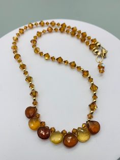 Handmade Topaz Swarovski Crystal and Carnelian Gemstone Necklace with Lobster Claw clasp. With 14k gold filled 3mm beads. Goes with Browns, black, yellow, neutral colors. Carnelian Necklace, Gemstone Necklace, Lobster Claw, Neutral Colors, Swarovski Crystal, Topaz, Necklace Etsy, Swarovski Crystals, Gold Filled