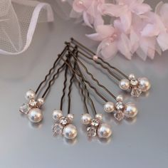 The classic pearl & crystal hair pin perfect for bride or bridesmaid. This sophisticated cluster style will never date, you'll be able to enjoy wearing these to weddings, parties and evenings out time and time again. Made with finest Crystals for a touch of subtle sparkle and superior Glass Pearls in a soft white shade. Wiring/diamante setting available in: silver finish, rose gold finish, gold finish, and the hair pin base colour comes in a choice of brown, blonde or black to blend perfectl Hair Pins Diy, Pearl Wedding Hair, Bridesmaid Hair Pins, Bead Hair Accessories, Bridal Hair Accessory, Crystal Hair Pins, Pearl Hair Pins