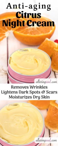 DIY Anti-aging Citrus Night Cream Night Face Cream, Lighten Scars, Skincare Secrets, Anti Aging Night Cream, Diy Anti Aging, Diy Kosmetik, Natural Anti Aging, Health Knowledge, Skin Care Remedies