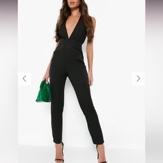 Sexy Black Fitted Jumpsuit With Plunging Neckline. New Without Tags. High Quality Material With A Flattering Fit And In Perfect Condition. Fitted Backless Jumpsuit For Workwear, Black Halter Neck Bottoms For Night Out, Chic High Waist Bodysuit For Going Out, Elegant Urban Outfitters Summer Bottoms, Chic High-waist Jumpsuits For Club, Chic High-waist Jumpsuits And Rompers For Club, V-neck Non-stretch Jumpsuits For Night Out, Black Strapless Halter Neck Jumpsuit For Night Out, Fitted Sleeveless Jumpsuits And Rompers By Urban Outfitters