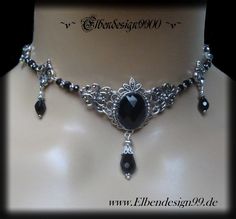 A very elegant necklace in gothic style, which, like all my jewelry, was made with great care and attention to detail. The necklace was made of silver-plated metal ornaments with black faceted glass beads and black faceted glass gemstones. Black diamond rhinestones were also used. The chain is adjustable from approx. 38 cm-45 cm, on the extension chain hangs a black drop If you need a different length, please email me ;o) Gothic Jewelry Diy, Witch Necklace, Metal Ornaments, Pagan Witch, Elegant Necklace, Funky Jewelry, Metal Ornament, Victorian Gothic, Necklace Choker