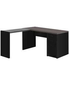 an l shaped desk with drawers on the left and right sides, in black finish