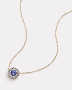 18K Yellow Gold Tanzanite and Diamond Round Pendant Necklace, .1 TCW 16 Inches, Pendant is 5/8 Inch Diameter  Style# YNSSRTNW Round Pendant Necklace, Diamond Pendant Necklace, Round Pendant, Diamond Pendant, Yellow Gold, Necklaces, Pendant Necklace, Pendant, Yellow