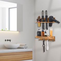 Our hair tool organizer are made of high-quality pine wood with wood paint, won't splinter or chip, durable and have strong bearing capacity. There are 4 slots for the hair tools to rest in, provides a safe place to cool down them quickly, store them safely without fear of melting other bathroom accessories. In addition, we also provide 4 hooks that you can use to hang towels, watches and other items. Everly Quinn | Everly Quinn Wall Mount Hair Tool Organizer, Set Of 2 Layer Rustic Wooden Dryer Product Organizer, Hair Product Organization, Hair Tool Organizer, Organizing Hair Accessories, Hair Care Tools, Hair Tool, Bathroom Counters, Wood Paint, Hair Product