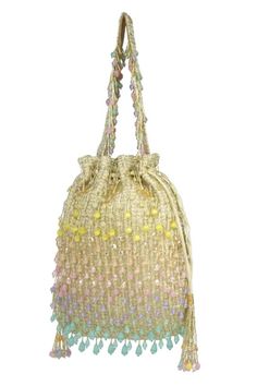 Shop for Lovetobag Opal Embellished Potli Online at Aza Fashions Beaded Beige Bags For Festivals, Festival Beaded Beige Bags, Multicolor Bucket Bag For Party, Designer Embellished Multicolor Bags, Designer Multicolor Embellished Bags, Hand Embellished Multicolor Evening Bags, Multicolor Rectangular Bag For Receptions, Evening Multicolor Hand Embellished Bags, Hand Embellished Multicolor Rectangular Bag