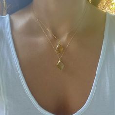 "Beautiful AAA Citrine Diamond Shaped Necklaces. 24k gold plated around the edges of the pendant so you can soak in the citrine energy through your skin✨ Chains are gold fill and a total length of 18\" and can be shortened to 16\" or 17\". Citrine attracts wealth, prosperity and success. It imparts joy, wonder, delight and enthusiasm. Raises self-esteem and self-confidence. Stimulates the brain, strengthening the intellect. Citrine promotes motivation, activates creativity and encourages self-ex Everyday Gold Spiritual Crystal Necklace, Gold Spiritual Crystal Necklace For Everyday, Everyday Spiritual Gold Crystal Necklace, Everyday Gold Pendant Crystal Necklaces, Everyday Gold Pendant Crystal Necklace, Dainty Gold Crystal Pendant Necklaces, Gold Crystal Healing Necklaces 14k Gold Filled, Gold Dainty Crystal Necklace For Healing, Gold Necklaces With Gemstones In 14k Gold Filled