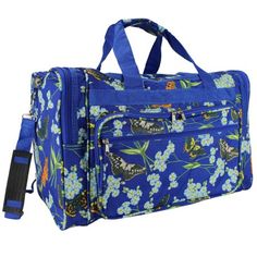 This grab-and-go bag gives you a structured shape and vibrant patterned exterior to fit your lifestyle and express your personality. It features a detachable and adjustable shoulder strap, two carry handles, two front zipper pockets, two side zipper pockets, a top zipper opening, and a rear strap that slides over a luggage handle. Color: Multicolor. Blue Rectangular Gym Bag With Zipper Closure, Blue Rectangular Travel Bag For School, Rectangular Blue Travel Bag For School, Blue Rectangular School Travel Bag, Blue Large Capacity Duffle Bag For School, Blue Rectangular Travel Bag For Outdoor, Large Capacity Blue Duffle Bag For School, Casual Blue Duffle Bag For School, Casual Blue Duffle Bag For Trip