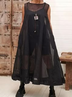 A-Line Loose Pockets See-Through Solid Color Round-Neck Cover-Up Midi Dresses Long Tutu, Streetwear Dress, Cotton Slip, Leisure Fashion, Midi Dress Summer, Fashion Seasons, Dress Cover, Cover Up Dress, Mode Inspiration