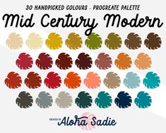 the mid century modern color palette is shown