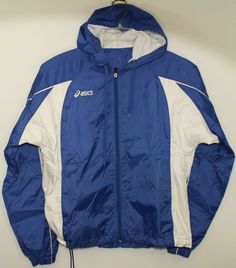 This is an Asics ladies full-zip running windbreaker jacket with hood in mint condition! Brand: ASICS Full-Zip Lined Interior Hooded Gathered cuffs RN #66200 Two Zippered Pockets Drawstring on waist Shell: 100% Nylon Lining: 65% Polyester / 35% Cotton Color: Royal Blue with white colorblock Condition: MINT Pre-Owned Condition! NO stains, holes or rips! This jacket is SWEET! Size: Ladies Small   Please see measurements below  not "Tag" size to determine your fit. Armpit to armpit: 22" Top of coll Blue Windbreaker, Blue Hooded Color Block Outerwear, Blue Hooded Windbreaker With Color Block, Blue Color Block Hooded Windbreaker, Blue Hooded Color Block Windbreaker, Blue Color Block Windbreaker For Winter, Blue Color Block Windbreaker For Outdoor, Winter Blue Color Block Windbreaker, Blue Nylon Sports Hooded Jacket