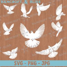 white doves flying on wooden background with text saying bancoff & bliss svg - png - jpc