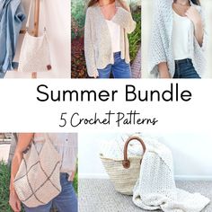 crochet patterns for summer bags and purses with text overlay that reads,'summer bundle 5 crochet patterns '