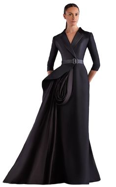 Luxury Elegant Dresses With Sashes, Luxury Elegant Dress With Surplice Neckline, Luxury Surplice Neckline Evening Dress, Draped Collar Dress Prom, Luxury Evening Dresses With Notch Lapel, Luxury Long Sleeve Taffeta Dress, Luxury Evening Collared Dress, Luxury Elegant Evening Dress With Surplice Neckline, Luxury Evening Dress With Collar