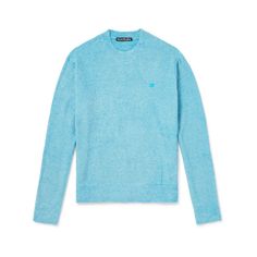 Acne Studios' shaggy 'Kedgar' sweater is knitted in two shades of blue for texture and dimension. It's detailed with ribbed trims and the label's signature face patch at the chest.