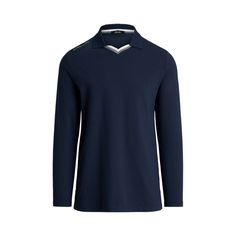 This Johnny-collar shirt is crafted with comfortable stretch mesh and features signature RLX logos. Fitted Golf Tops With Ribbed Collar, Fitted Tops With Ribbed Collar For Golf, Casual Tops For Golf In Fall, Sporty Collared Tops For Fall, Navy Cotton Golf Tops, Navy Cotton Sports Top, Navy Fitted Modern Top, Modern Fitted Navy Tops, Modern Fitted Navy Top