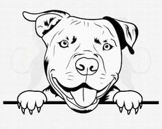 a black and white drawing of a dog with his tongue hanging out from behind a sign