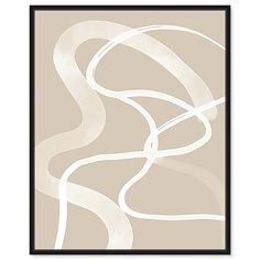 a white and black framed art print with curved lines on the bottom, in neutral tones