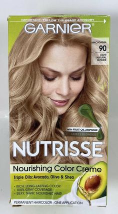 Garnier Nutrisse Nourishing Color Crème, Light Natural Blonde [90] 1 ea. Condition is "New with box". Shipped with USPS First Class. Garnier Golden Brown Hair Color, Garnier 56, Garnier Blonde Hair Dye, Extra Light Golden Blonde Hair, Light Natural Blonde, Garnier Color Sensation, Garnier Hair Color, Natural Blonde, Champagne Blonde