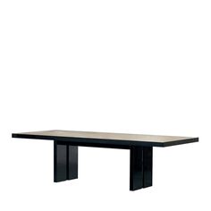 a rectangular table with black legs and a white surface on the top, against a white background