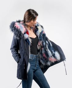 Made using 100% authentic fur, sourced from certified European fur auctions Made in Greece by AskioFashion furs Shell or outer:Fabric with Dark Blue Finnraccoon Hood Inner Lining:Multicoloured Finnraccoon Model is Wearing a size: Height-1,73cmBust-89cmWaist-63cmHips-95cm Mede to measure in every size, we accept customization For sizes XXXL and XXL, price of the coat is 10% and 20% higher Measurements from size:36eu/in us-6 Length:87 cm  bust-89cm Length:34.2 inches bust 35 inches Inner lining and hood with buttons processed into parka E.g. removable for washing the jacket Fur Multicoloured Finnraccoon plucked inner lining is removable Winter Blue Parka With Drawstring Hood, Blue Parka With Drawstring Hood, Blue Parka, Blue Fox Fur Coat Women, Parka Women, Blue Long Sleeve Parka With Double-lined Hood, Hooded Mink-colored Faux Fur Outerwear, Light Coat, Fur Jacket