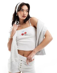 Pull&Bear cherry graphic cami in white | ASOS Cheap White Cherry Print Top, Trendy White T-shirt With Cherry Print, White Cherry Print T-shirt For Summer, Spring White T-shirt With Cherry Print, Pull And Bear Graphic Tee, Cherry Graphic, Formal Dresses Graduation, Winter Party Dress, Leggings Sale