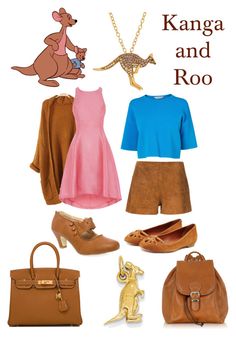 the kangaroo and roo outfit is shown with shoes, handbag, purse and purse