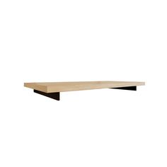 the shelf is made from wood and has black metal brackets on each end, which are also