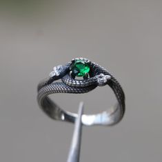 Ouroboros 925K Oxidized Silver Ring Emerald Snake Silver - Etsy Turkey Snake Wedding Ring, Collectible Sterling Silver Emerald Ring, Sterling Silver Emerald Ring Collectible, Unique Collectible Sterling Silver Emerald Ring, Unique Sterling Silver Emerald Ring Collectible, Slytherin Merch, Audrey Core, Slytherin Ring, Slytherin Jewelry