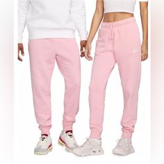 Light Pink White Nike Stitched Logo Mid-Rise Joggers Drawstring Waistband Cuffed Bottoms *Brand New* Pink Nike Sweatpants, Nike Joggers Women, Nike Jogger, Nike Sportswear Club Fleece, Soccer Outfits, Pink Joggers, Nike Sweats, Women's Sportswear, Nike Joggers