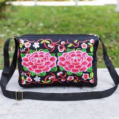 Antique Double-sided Embroidery Crossbody Bag Small Bag Crossbody Bag Women's Canvas Shoulder Bag Peony Purple, Travel Crossbody Bag, Red Peony, Blue Peonies, Purple Peonies, Travel Crossbody, Red Peonies, Crossbody Bags For Travel, Embroidered Tote