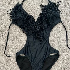 Black One Piece Swimsuit Open Back Brand: A’gaci New W/Tags Black Party Swimwear Beachwear, Black Beachwear Swimwear For Party, Black Party Swimwear For Beach, Chic Black Beach Bodysuit, Chic Black Bodysuit For Beach, Chic Black Bodysuit For The Beach, Black Summer Party Swimwear, Party Swimwear With Lined Body In Black, Black Party Swimwear With Lined Body