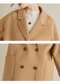 Stay warm and stylish in our women's double-breasted wool coat. Made with 100% premium double-face wool, this short coat is both cozy and chic. No lining allows for a lightweight feel while still providing ample warmth. Upgrade your winter wardrobe with this must-have piece. Notched lapels Double-breasted button closure Front patch pockets 100% virgin wool Unlined Dry clean Item #492581 Size info XS=US2=UK6=EU32 S=US4-6=UK8-10=EU34-36 M=US8-10=UK12-14=EU38-40 ★★ It would be helpful if you provided your height and weight so that I could assist you in choosing the appropriate size. Beige Long Sleeve Wool Coat With Double-breasted Buttons, Classic Wool Coat For Cold Weather, Wool Single Breasted Pea Coat, Double-breasted Wool Coat With Pockets, Solid Wool Coat With Double-breasted Button For Fall, Solid Double-breasted Wool Coat For Fall, Elegant Double-breasted Pea Coat For Cold Weather, Chic Double-breasted Wool Coat For Cold Weather, Chic Double-breasted Pea Coat For Cold Weather