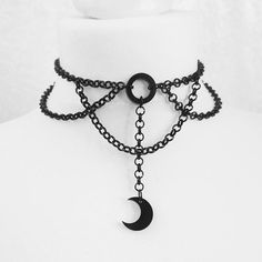 Gothic Chain Jewelry As A Gift, Spiritual Round Pendant Clavicle Chain Jewelry, Spiritual Clavicle Chain Jewelry With Round Pendant, Spiritual Jewelry With Clavicle Chain And Round Pendant, Spiritual Jewelry With Round Pendant Clavicle Chain, Gothic Sterling Silver Chain Jewelry, Symbolic Metal Clavicle Chain Jewelry, Gothic Black Alloy Necklaces, Black Gothic Alloy Necklaces