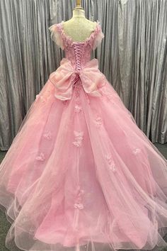 Quinceanera Dress Pink Tulle 3D Floral Lace Bow-Back Ball Gown with Flutter Sleeves Sweet 16 Tulle Ball Gown With Ruffles, Sweet 16 Ball Gown With Ruffles And Fitted Bodice, Organza Quinceanera Dress With Ruffles, Quinceanera Ball Gown With Ruffles And Sweetheart Neckline, Quinceanera Ruffles Dress For Pageant Prom Season, Quinceanera Ruffle Dress For Prom Season Pageant, Quinceanera Dress With Ruffles For Prom Season, Quinceanera Dress With Ruffles For Prom Season Pageants, Tulle Quinceanera Dress For Prom