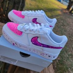 Pink Splatter Custom Air Force 1 – unitecustom Purple Air Force 1 Custom, Nike Room, Sky Shoes