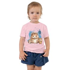 Let your toddler do their thing while feeling super comfy and looking extra stylish in this short-sleeve jersey t-shirt from 100% cotton with a unique print. The tee is soft, durable, and bound to become the staple of your toddler's wardrobe.  * 100% combed and ring-spun cotton * Fabric weight: 4.2 oz/yd² (142 g/m²) * Relaxed fit for extra comfort * Side-seamed construction * Pre-shrunk fabric * Blank product sourced from the US or Honduras This product is made especially for you as soon as you place an order, which is why it takes us a bit longer to deliver it to you. Making products on demand instead of in bulk helps reduce overproduction, so thank you for making thoughtful purchasing decisions! Unisex Short Sleeve T-shirt For Playtime, Pink Short Sleeve T-shirt For Playtime, Unisex Pink Playful T-shirt, Playful Cotton Short Sleeve T-shirt, Cute Short Sleeve T-shirt With Character Print, Playful Pre-shrunk Short Sleeve T-shirt, Soft-washed Crew Neck T-shirt For Playtime, Playful Short Sleeve Pre-shrunk T-shirt, Funny Print Short Sleeve Tops For Playtime