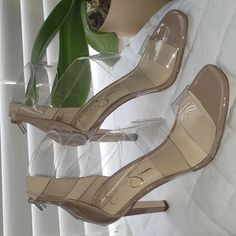 Clear Strappy Upper And A Slender Heel Faux Leather Back Zipper Closure Almond Open Toe Aprox 3.75" Stiletto Heel Nwob Never Worn Chic Heels With Clear Strap And Open Heel, Chic Open Toe Heels With Clear Strap, Chic Heels With Clear Strap And Round Toe, Synthetic Closed Toe Heels With Clear Strap, Synthetic Heels With Clear Strap And Closed Toe, Synthetic Open Toe Heels With Clear Strap, Chic Heels With Clear Strap And High Heel, Chic Closed Toe Heels With Clear Strap, Chic High Heels With Clear Strap