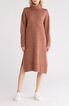 Get cozy in this soft heathered long-sleeve sweater-dress knit in a slouchy silhouette. 44" length Slips on over head Turtleneck Long sleeves 72% polyester, 22% PBT polyester, 8% nylon Machine wash, dry flat Imported Dress Knit, Daytime Dresses, Long Sleeve Sweater Dress, How To Make Shoes, Great Smoky Mountains, Smoky Mountains, Short Rompers, Getting Cozy, Dress Romper