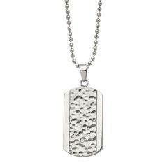 This textured cubic zirconia dog tag necklace is a unique way to accessorize your style. This textured cubic zirconia dog tag necklace is a unique way to accessorize your style.Click on this JEWELRY & WATCHES GUIDE to learn about fit, styles, materials and more! Metal: stainless steel Chain length: 22 in. + 1 1/2-in. extender Packaging: boxed Finish: polished, textured Chain type: ballSTONE DETAILS Stone type: cubic zirconia Shape: round Setting: prong Size: 22". Gender: male. Age Group: adult. Sterling Silver Dog Tag Necklace With Adjustable Chain, Stainless Steel Dog Tag Necklace With Adjustable Chain, Engraved Stainless Steel Dog Tag Jewelry, Modern Personalized Dog Tag Jewelry, Modern Silver Dog Tag Jewelry, Tarnish Resistant Silver Dog Tag Jewelry, Tarnish Resistant Silver Dog Tag, Stainless Steel Dog Tag Necklace, Engraved Metal Dog Tag Jewelry