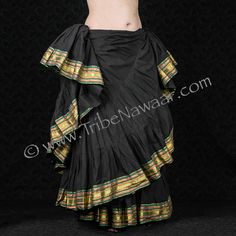 Black Lotus Sari Trim Skirt With Green Trim - Tribe Nawaar Spanish Skirt, Dance Styles, Layered Curls, Black Lotus, Desert Fashion, Performance Costume, Fishtail Skirt, Dance Tops, Medieval Costume