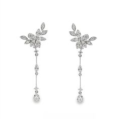 These stunning leaf drop earrings from Diamonds by G.St are the epitome of elegance, made in 14k white gold featuring round brilliant diamonds throughout, these are an ideal choice for your wedding day or special occassion. • 14k white gold • 0.57tcw round brilliant diamonds (G-H color, SI clarity) • Drop: 1.30", Width: 0.5" Buccellati Jewelry, Movie Jewelry, White Diamond Earrings, Quirky Jewelry, Drop Earrings Silver, High Jewellery, Colour Stone, Jeweled Earrings, Gold Jewelry Earrings