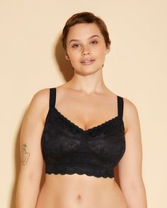 Wireless bralette designed for those with fuller busts paired with smaller bands. Soft, stretch scalloped lace that lays flat. Non-padded cups lined with power mesh for support. Pull-on style with a supportive band under bust. Sweetheart neckline with adjustable straps. Hand wash cold, do not dry in dryer. Cosabella: Women's Bras and Underwear.