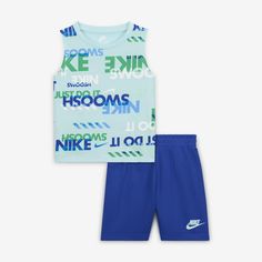 This 2-piece set is our take on the classic PE uniform. The graphic tank is made of smooth cotton jersey with lots of Swoosh love on display. The matching French Terry shorts are lightweight with a stretch waistband for comfy wear kiddos can run, jump, crawl and play in. Sporty Graphic Print Sets For Sports, Sporty Graphic Print Sports Sets, Summer Sports Tank Top With Logo Print, Sporty Letter Print Sets For Spring, Spring Sporty Sets With Letter Print, Spring Sporty Letter Print Sets, Cotton Athleisure Sets For Gym, Cotton Athleisure Gym Sets, Sleeveless Cotton Activewear For Loungewear