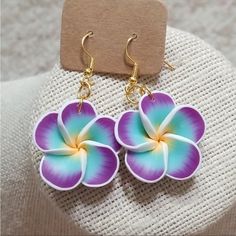 Handmade Floral Turquoise/Purple Earrings Summer Peach Purple Flower Shaped Earrings, Purple Flower Earrings With Ear Wire As Gift, Purple Flower Earrings With Ear Wire For Gift, Purple Bohemian Flower Earrings For Gift, Purple Bohemian Flower Earrings As Gift, Bohemian Purple Flower Earrings For Gifts, Blue Flower Earrings For Beach, Purple Bohemian Earrings For Beach, Purple Flower Bohemian Earrings