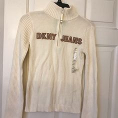 New With Tags! Dkny Half-Zip Front Ribbed Knit Sweater, Long Sleeve, Size Medium. Machine Washable. Knit Zip Up Sweater, Girl Wishlist, Mint Green Sweater, Womens Knit Sweater, Light Pink Sweaters, Metallic Sweater, Fashion Drawing Dresses, Knitted Hood, Long Sleeve Pullover Sweater