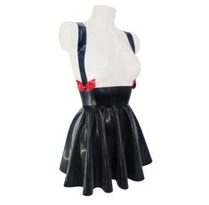 High waisted latex full circle skater mini skirt with braces and bat bows at the front The skirt is about 33cm (13")in length and has a wide band that sits high on the waist. Made from 0.4mm latex and shown here in black with red bows (bats or regular) and light blue with metallic fuchsia Available with crossed or straight braces The skirt is pull-on only Available in sizes XXS to 4XL This skirt can not be adjusted to a larger size waist, size 4XL is the largest i can make this (i'm limited to t Mini Skater Skirt, Full Circle, Red Bow, Wide Bands, Braces, Waist Size, Skater Skirt, Belgium, Mini Skirt