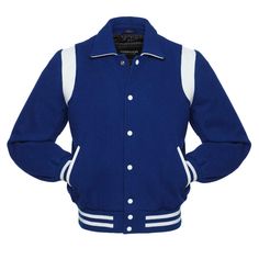 Horizon Blue Varsity Jacket Biker Shirts Women, Spiked Leather Jacket, Racer Jackets, Varsity Jacket Women, Cafe Racer Jacket, Varsity Letterman Jackets, College Jackets, Leather Blazer Jacket, Biker Shirts