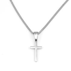 "*Cross Necklace for men is Highly polished shiny both sides surface simple and classic design pendant with 2mm chain. *Black, Siver Cross Necklace for men, cross pendant with chain High Quality 316L Stainless Steel is Commonly used for jewelry because it will not oxidize or turn black with only minimal maintenance. *Cross Pendant size Black and Silver : Length - 0.82\"(21mm), Width - 0.43\"(11mm). *Cross Chain size : Length - 16\", 18\", 20\", 22\",24\", 26\" Width - 2mm. Six different lengths Classic Necklaces With Silver Chain And Cross Pendant, Classic Necklace With Silver Chain And Cross Pendant, Spiritual Stainless Steel Necklaces For Father's Day, Spiritual Stainless Steel Necklace For Father's Day, Silver Curb Chain Jewelry For Father's Day, Father's Day Silver Curb Chain Jewelry, Stainless Steel Curb Chain Jewelry For Father's Day, Elegant Father's Day Necklaces, Classic Box Chain Necklace For Father's Day