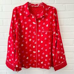 Never Worn, Has Button Tag Still Attached. Open To Reasonable Offers Has Breast Pocket Heart Button, Pajama Shirt, Shirt Color, Pink Red, Victoria Secret, Women's Intimates, Red Leather Jacket, Button Downs, Colorful Shirts